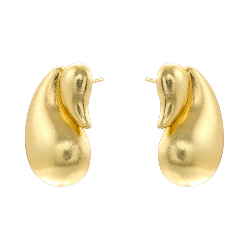 Ve1607 gold frosted double water drop earrings 1 p