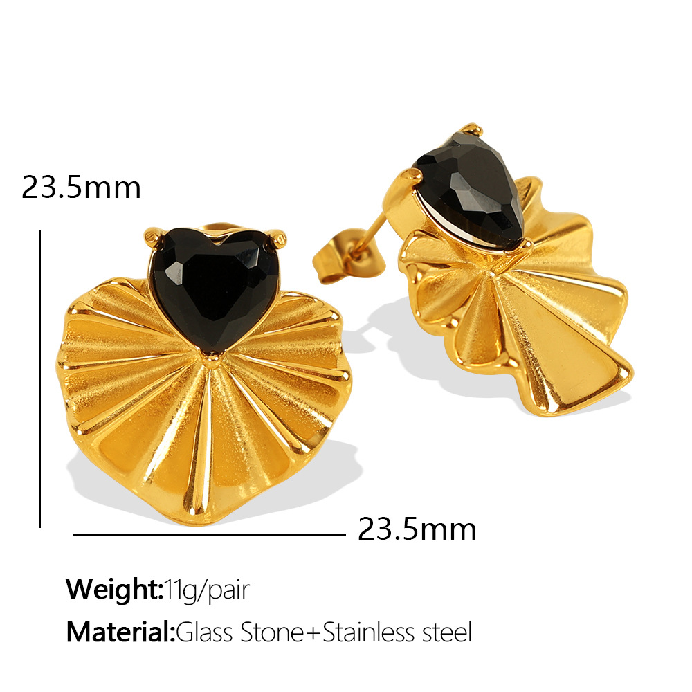 1:Eh693 black glass gold earrings