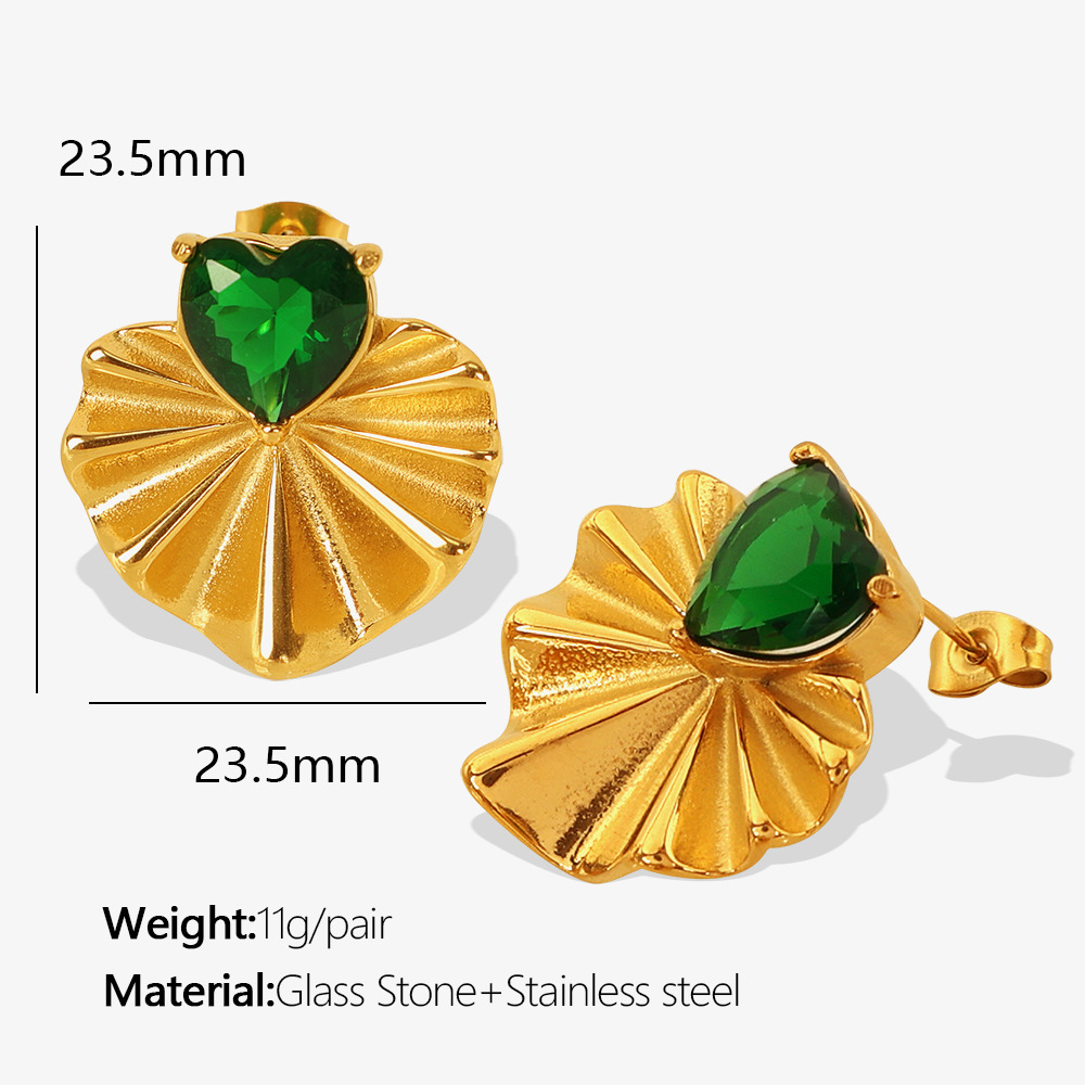 2:Eh693 green glass gold earrings