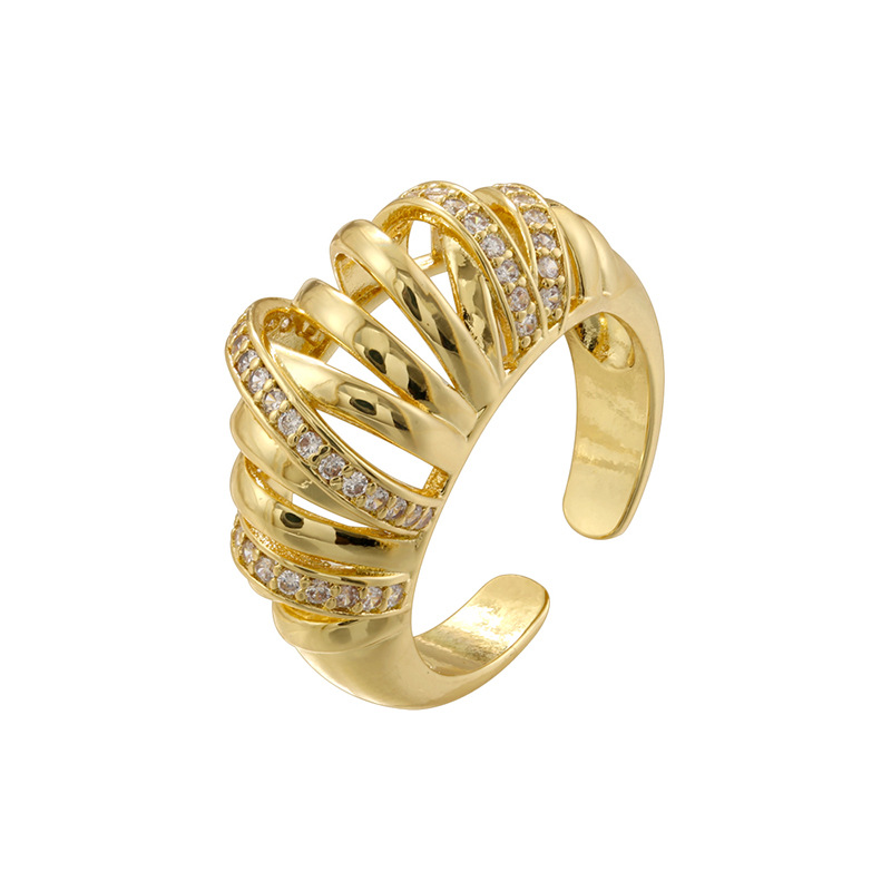 1:Vj733 gold white diamond horn bag ring