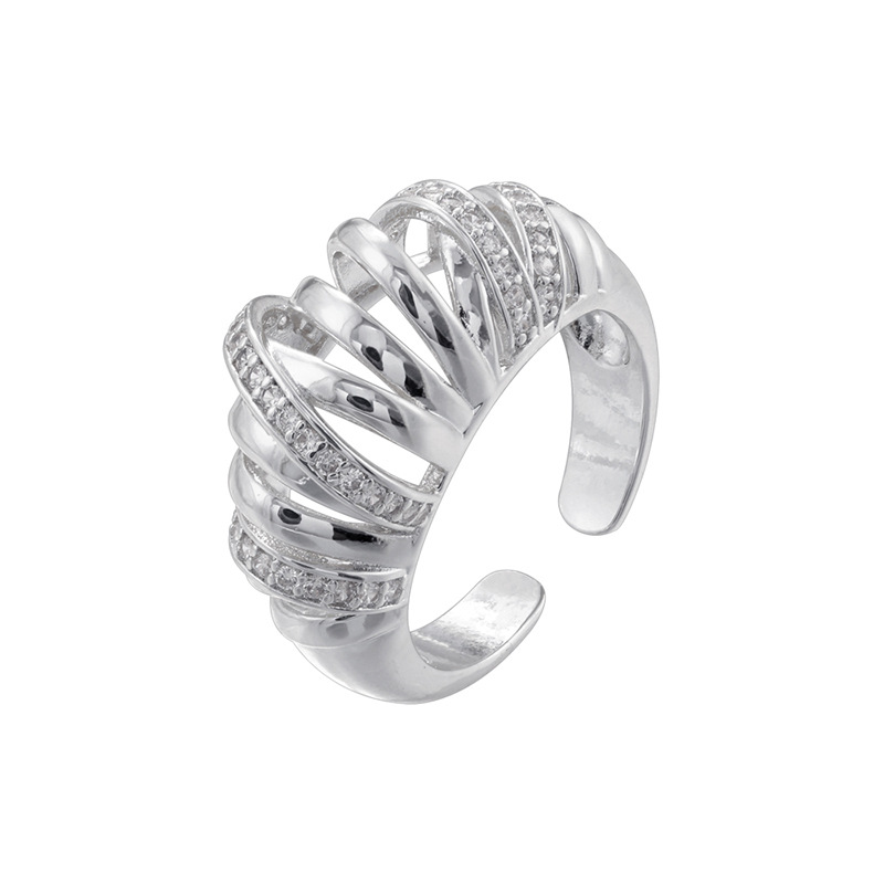 2:Vj733 white gold white diamond horn bag ring