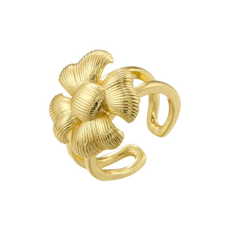 3:Vj734 gold glossy four-petal flower ring