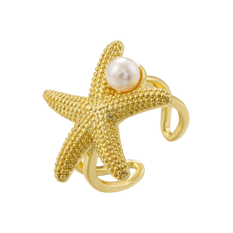 9:Vj737 gold pearl glossy starfish ring