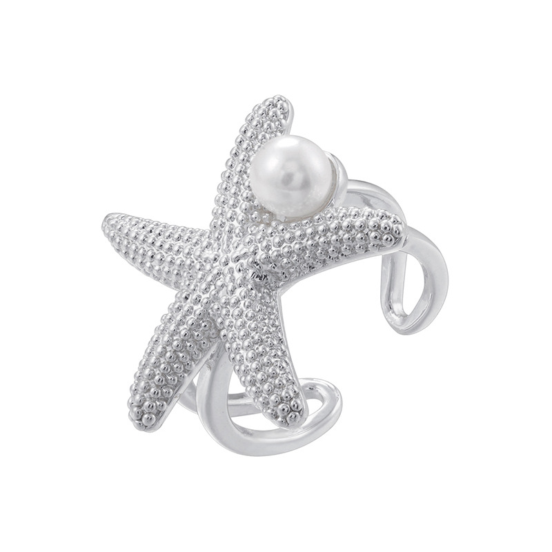 10:Vj737 white gold pearl glossy starfish ring