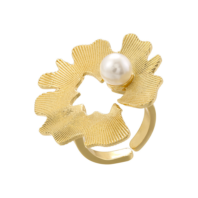 11:Vj738 gold pearl glossy petal ring