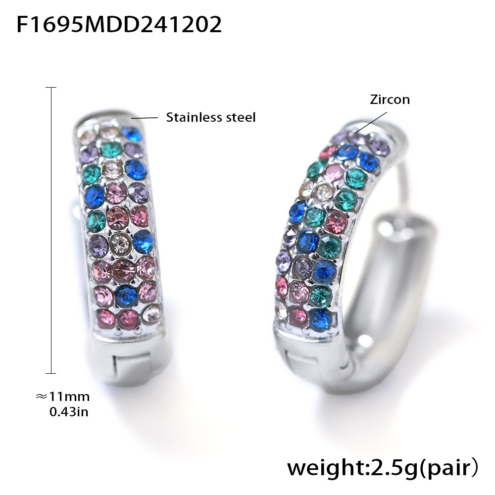 F1695-steel color mixed color zircon earrings-smal