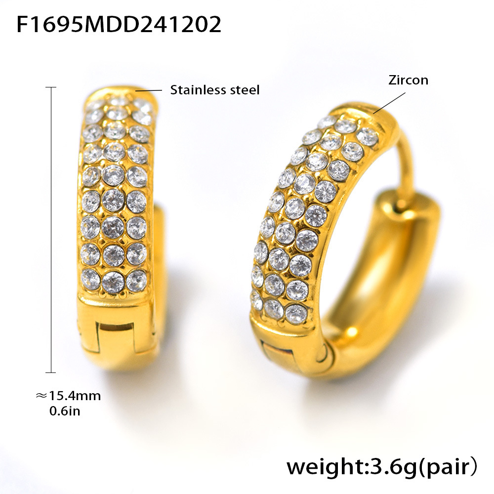 3:F1695-gold white zircon earrings-large size