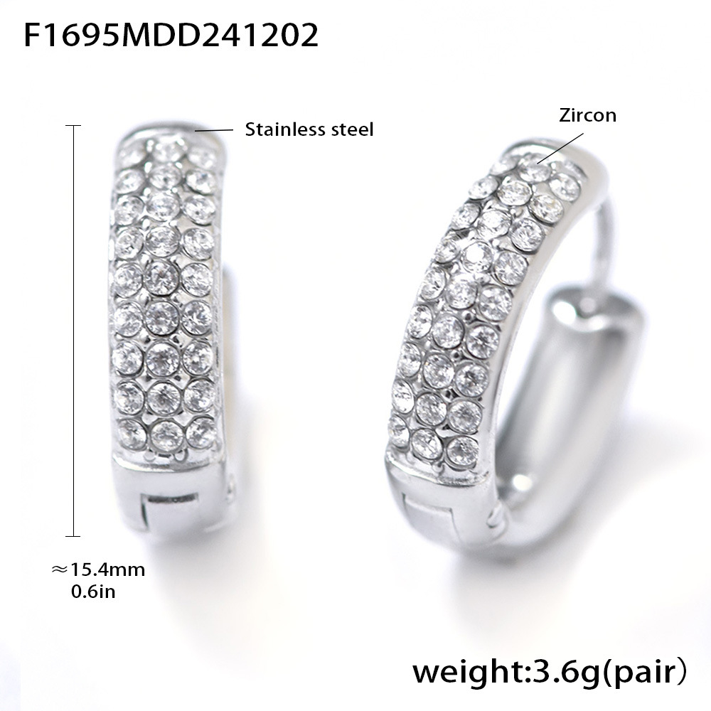 4:F1695-steel white zircon earrings-large size