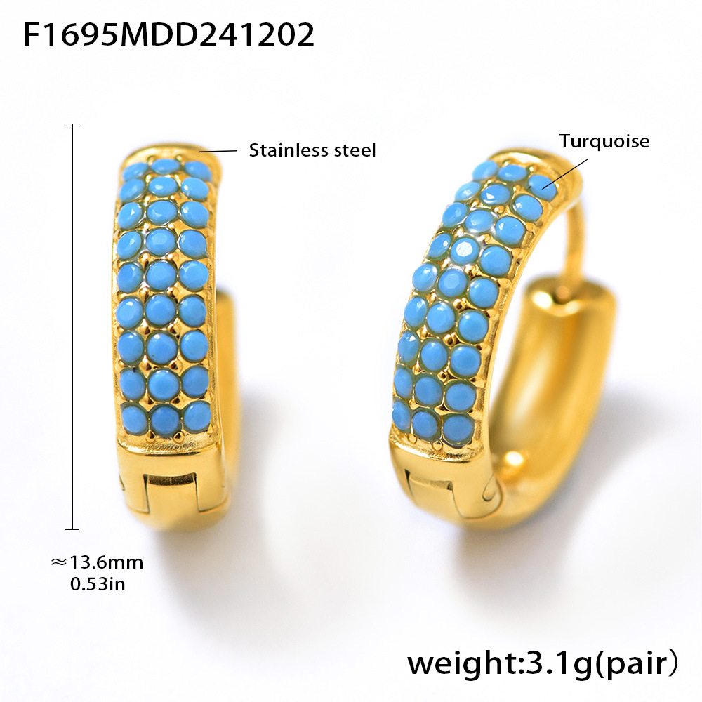 11:F1695-gold blue turquoise earrings-medium size
