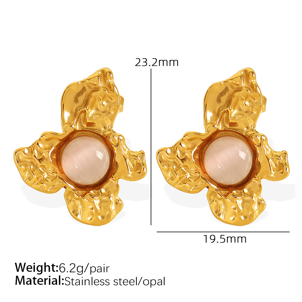 2:EH653 pink cat's eye gold earrings
