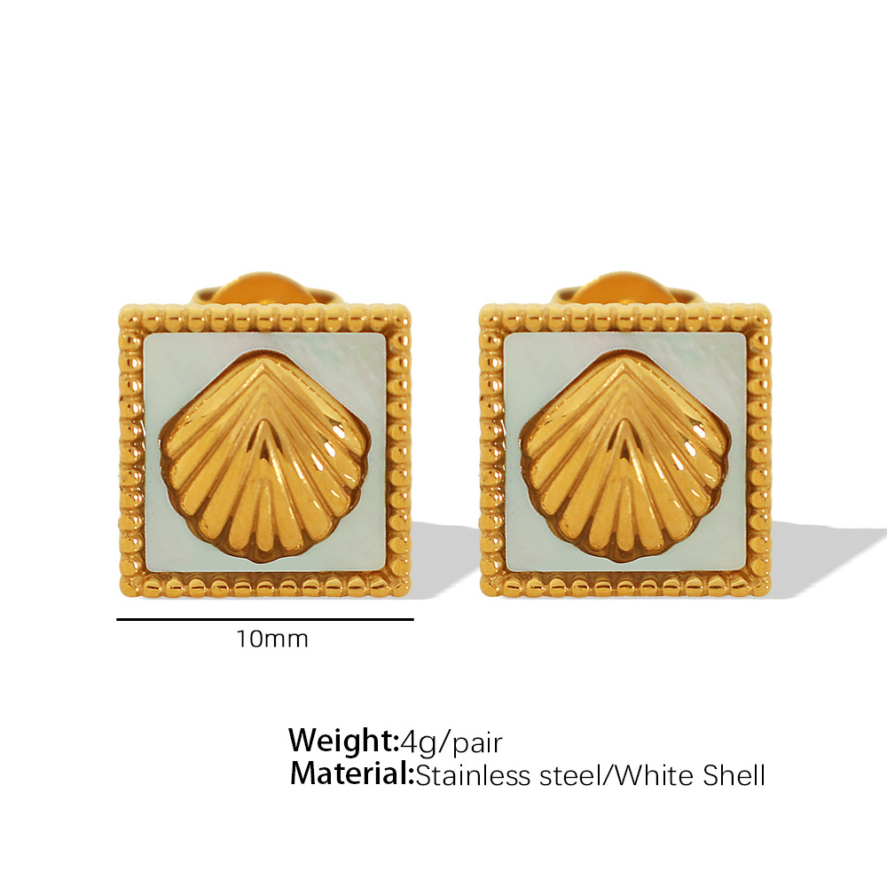2:EH65 white shell gold stud earrings