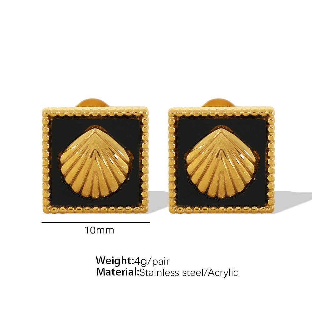 3:EH65 black acrylic gold stud earrings