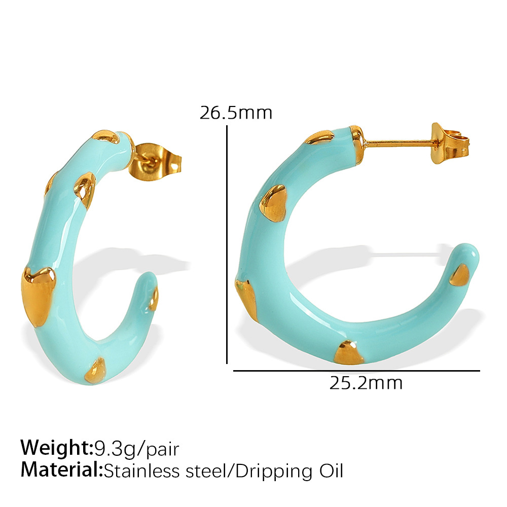 2:EH641 mint green oil dripping gold earrings