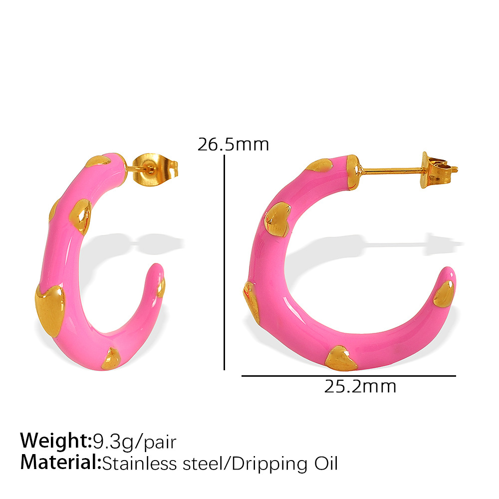 3:EH641 rose red oil dripping gold earrings