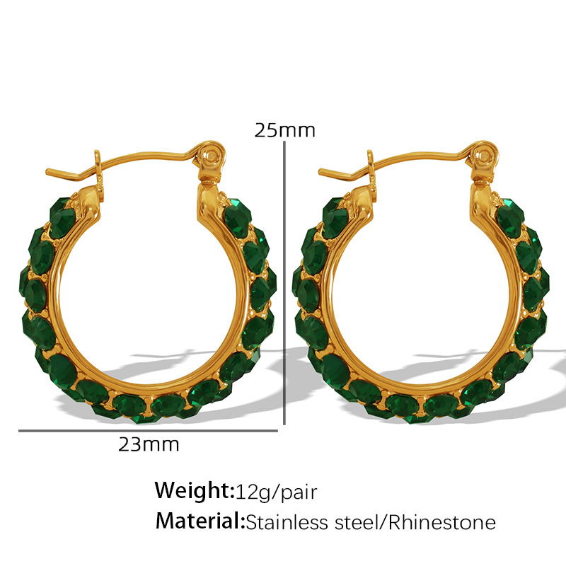 3:EH188 green rhinestone gold earrings