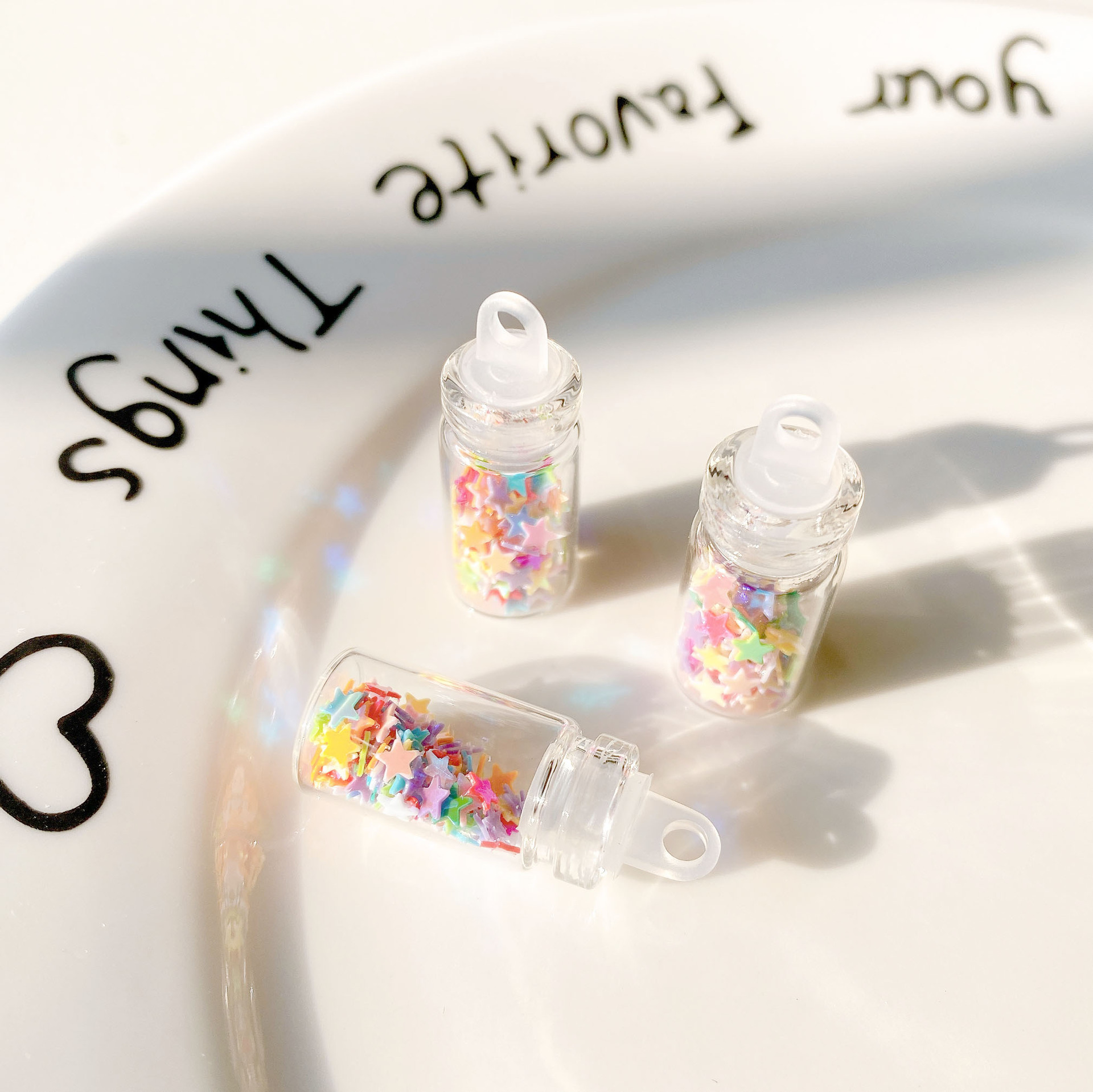 14:Colorful five-pointed star sequin glass bottle pendant