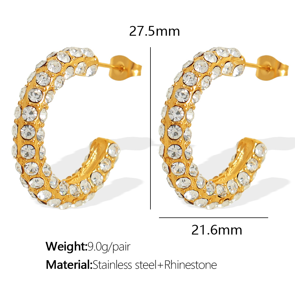 3:EH443 White Rhinestone Gold Earrings