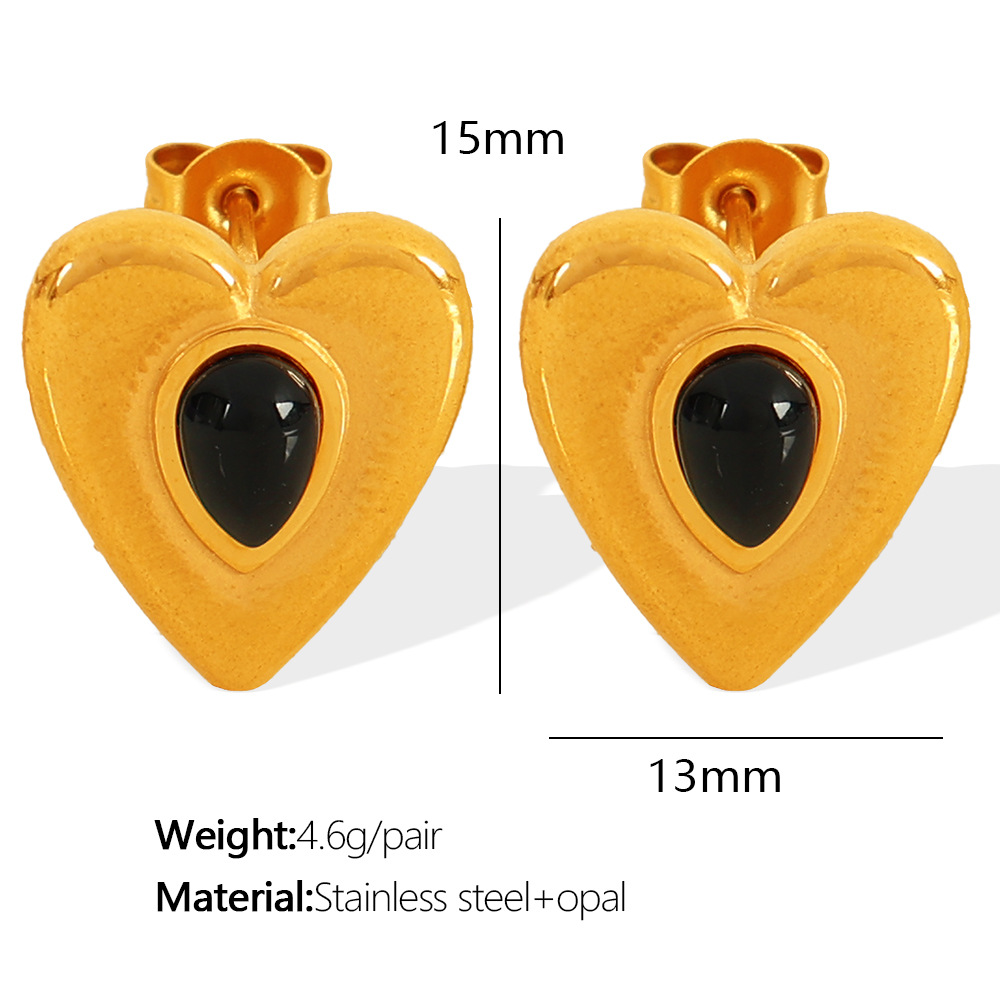 2:EH434 Black Cat's Eye Stone Golden Stud Earrings