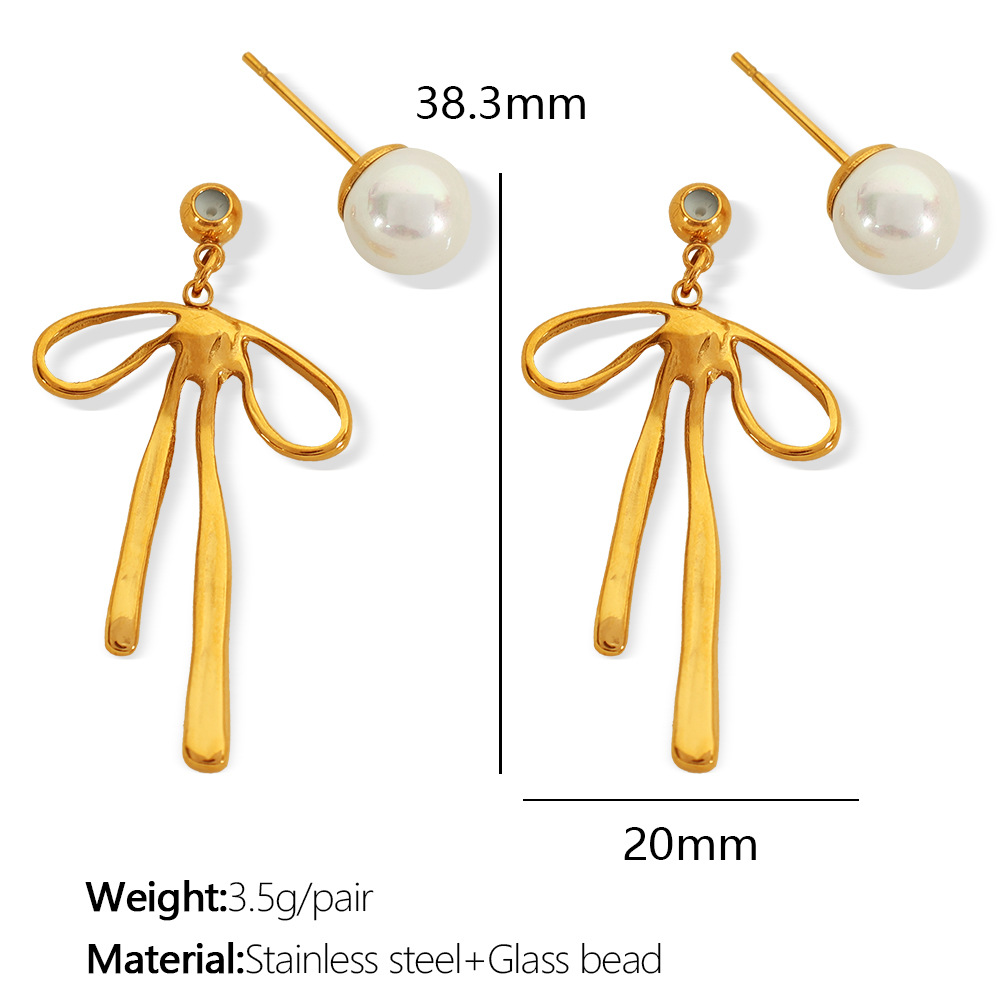 2:EH519 white bead gold earrings