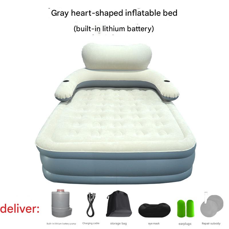 Gray heart-shaped raised inflatable bed (built-in lithium battery)