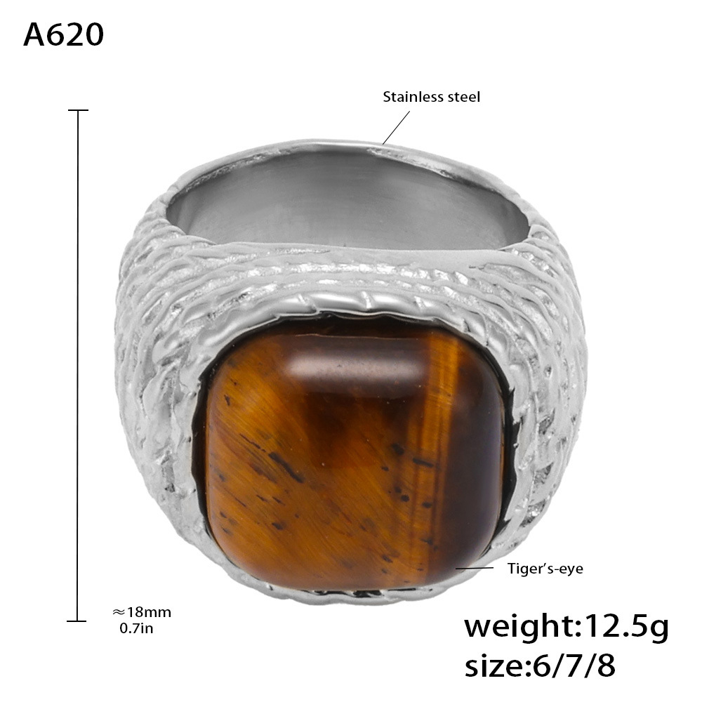 A620-natural tiger eye steel color ring US Size #8