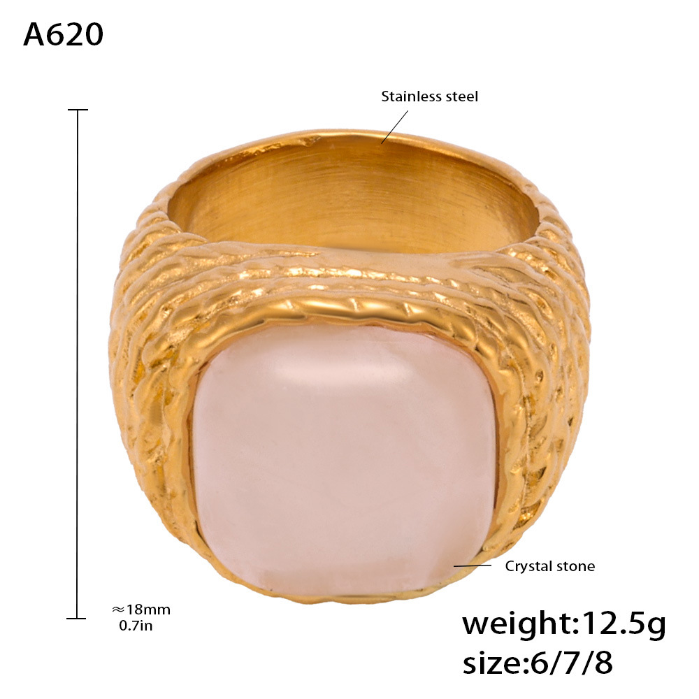A620-natural rose quartz gold ring US Size #7
