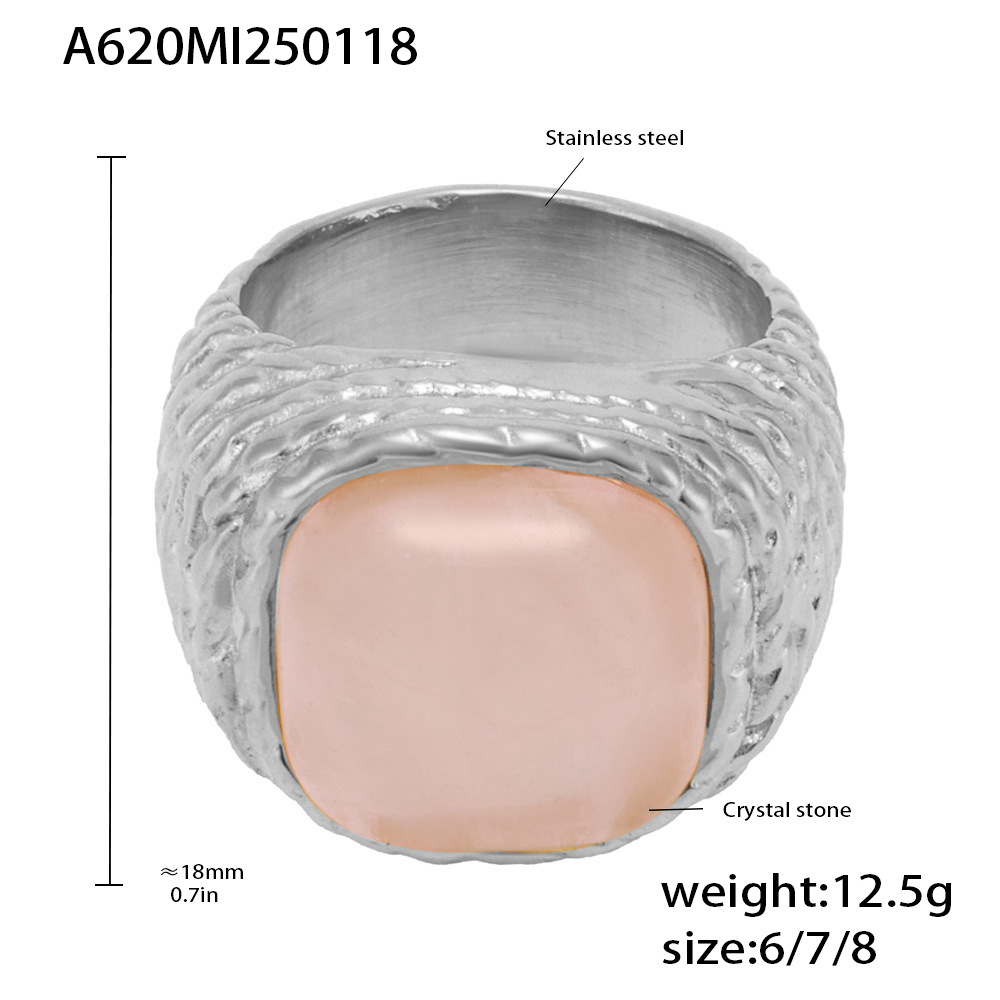 A620-natural rose quartz steel color ring US Size