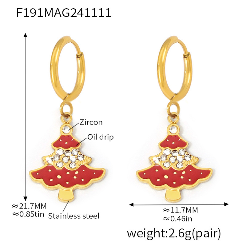 Txf191-enamel glazed christmas tree pendant earrin