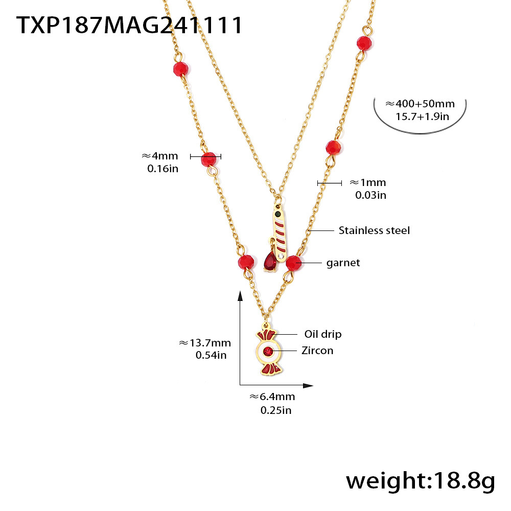 10:Txp187-garnet christmas multi-element double layer necklace