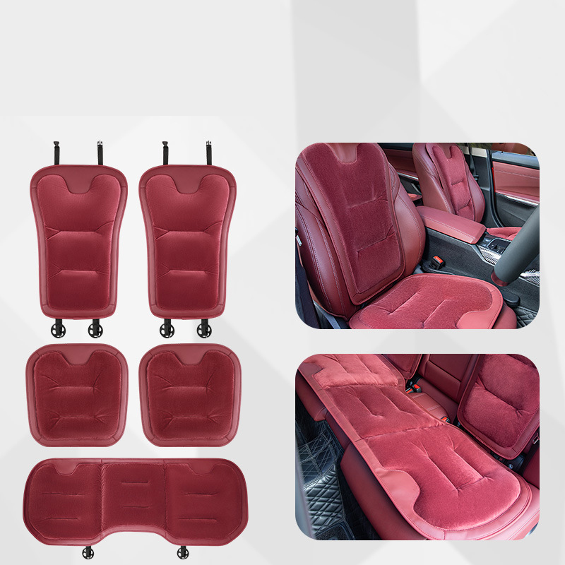 Flannel cushion   backrest [burgundy red] 5-piece set for the whole car