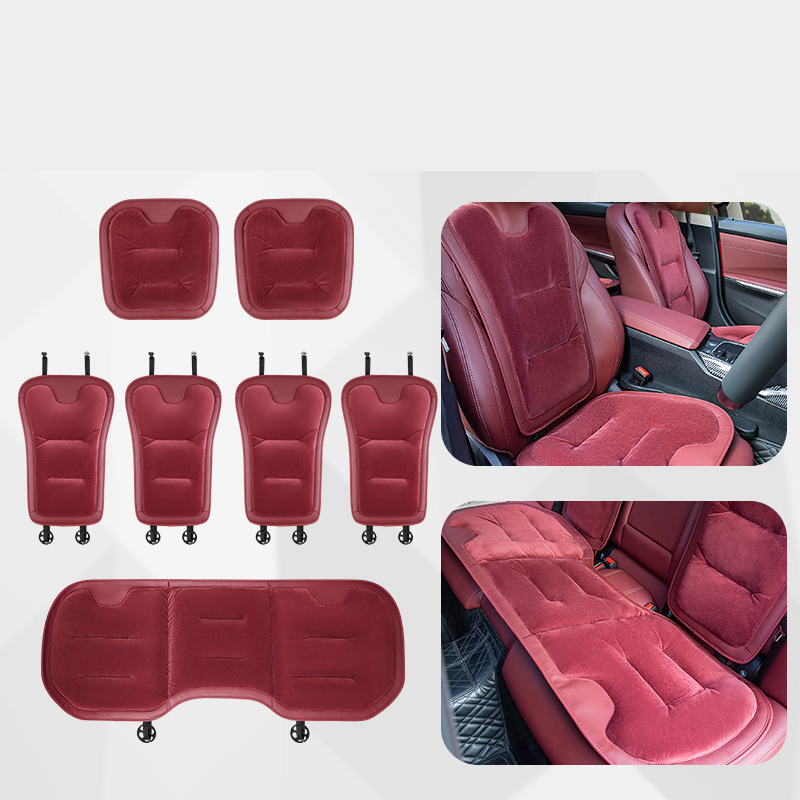 Flannel cushion   backrest [burgundy red] 7-piece set for the whole car)