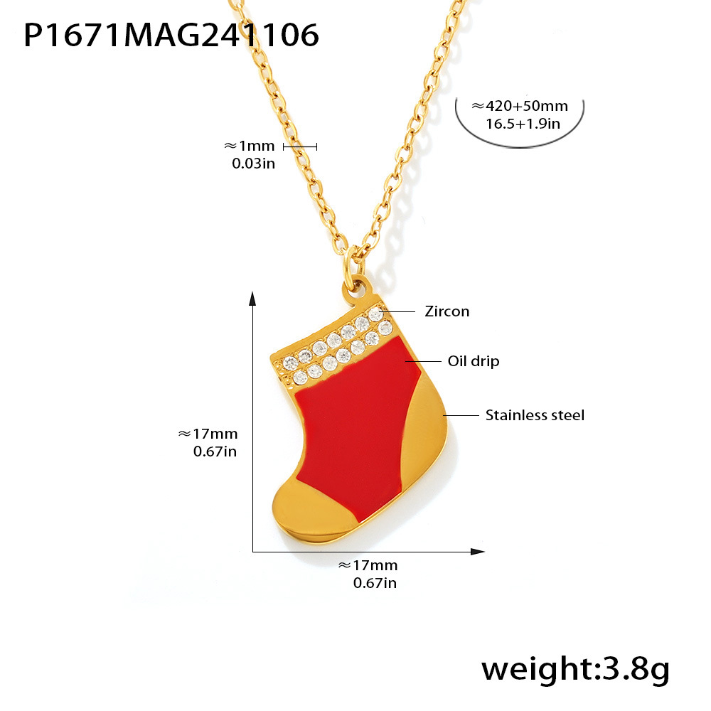 1:P1671-gold christmas sock necklace