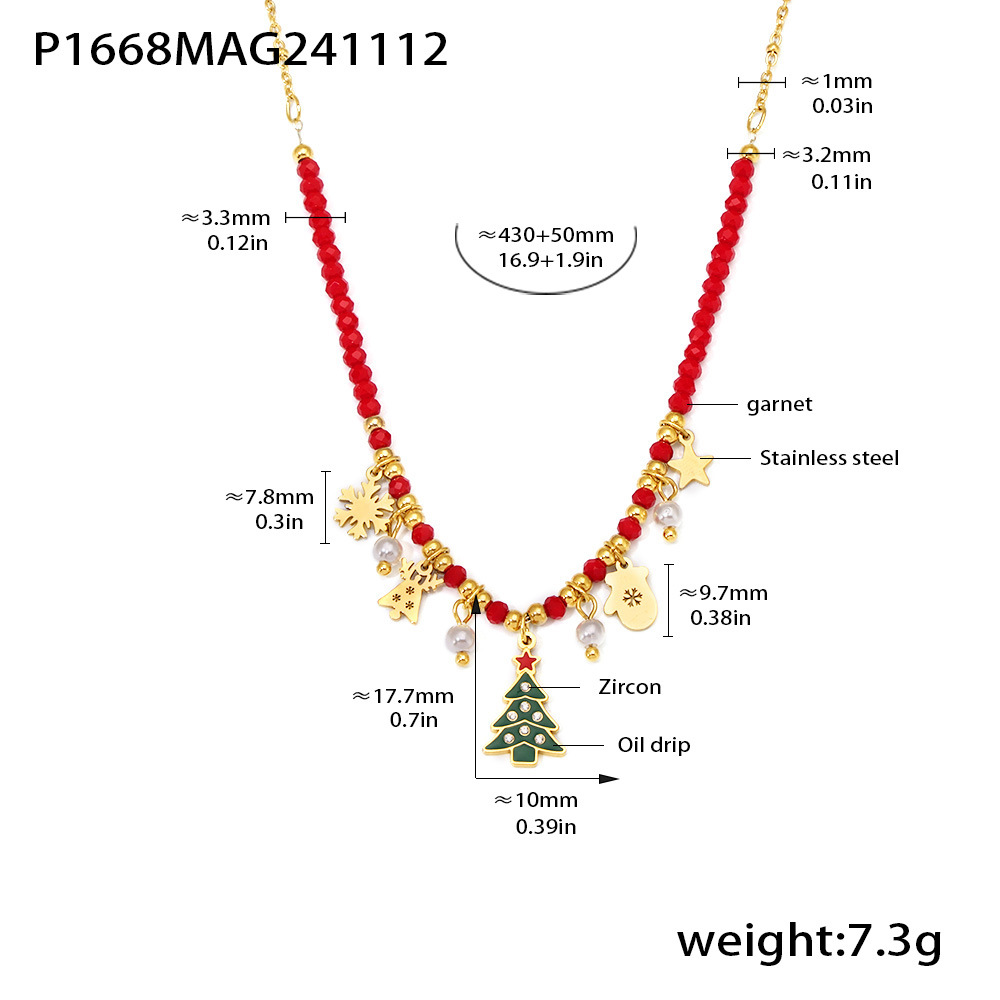 7:P1668-golden garnet christmas tree necklace