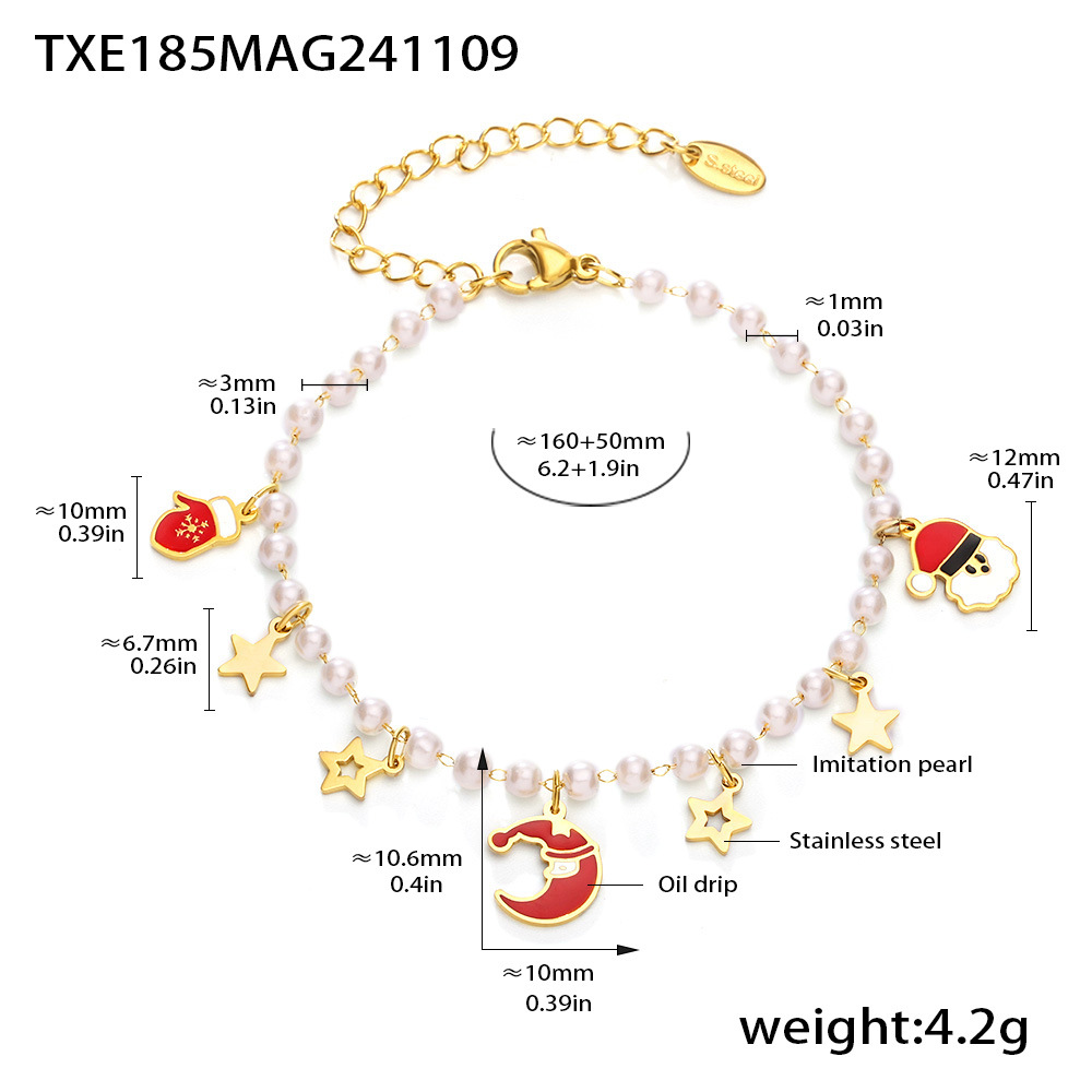 4:Txe185-gold imitation pearl christmas element bracelet