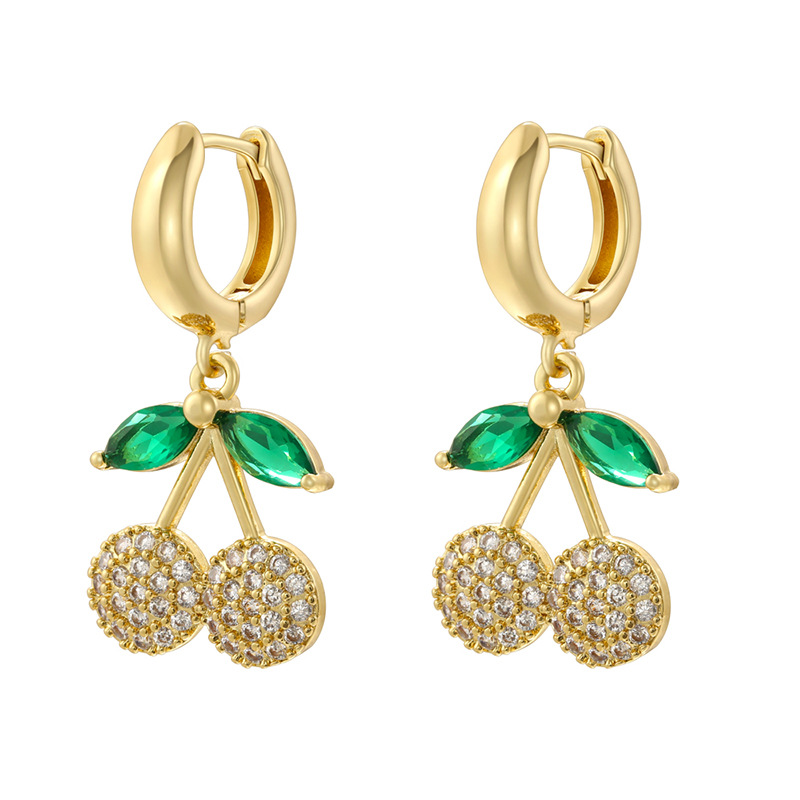 1:Ve1587 gold white diamond cherry earrings