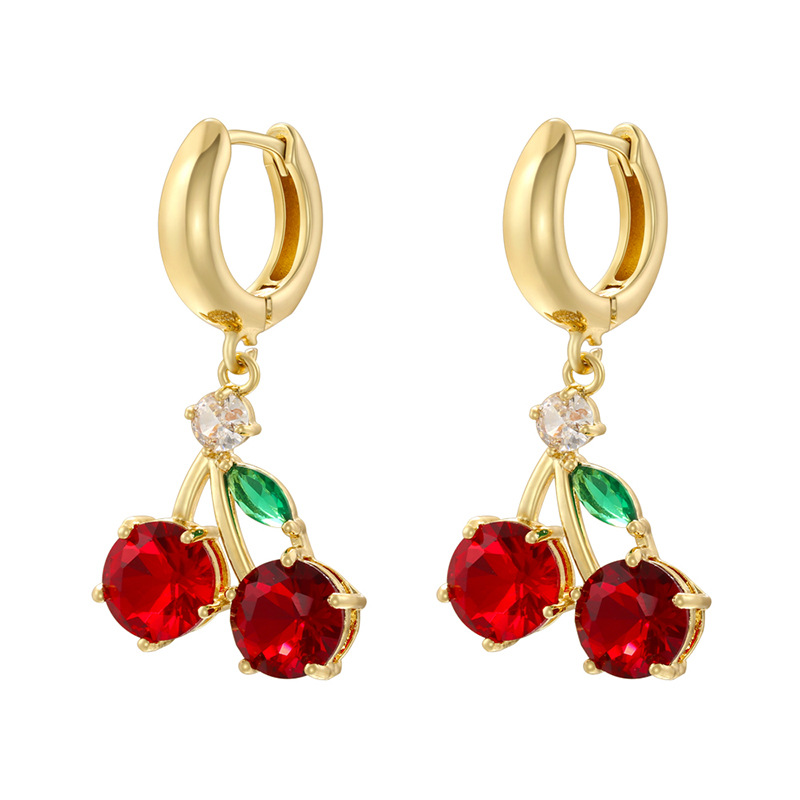 3:Ve1588 gold red diamond cherry earrings