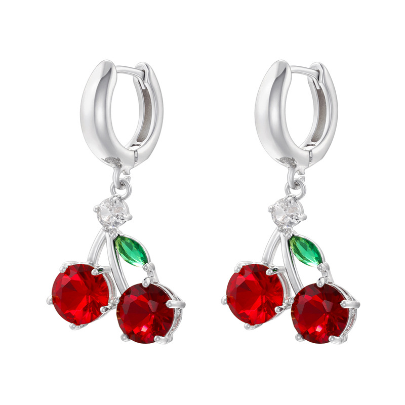 4:Ve1588 white gold red diamond cherry earrings