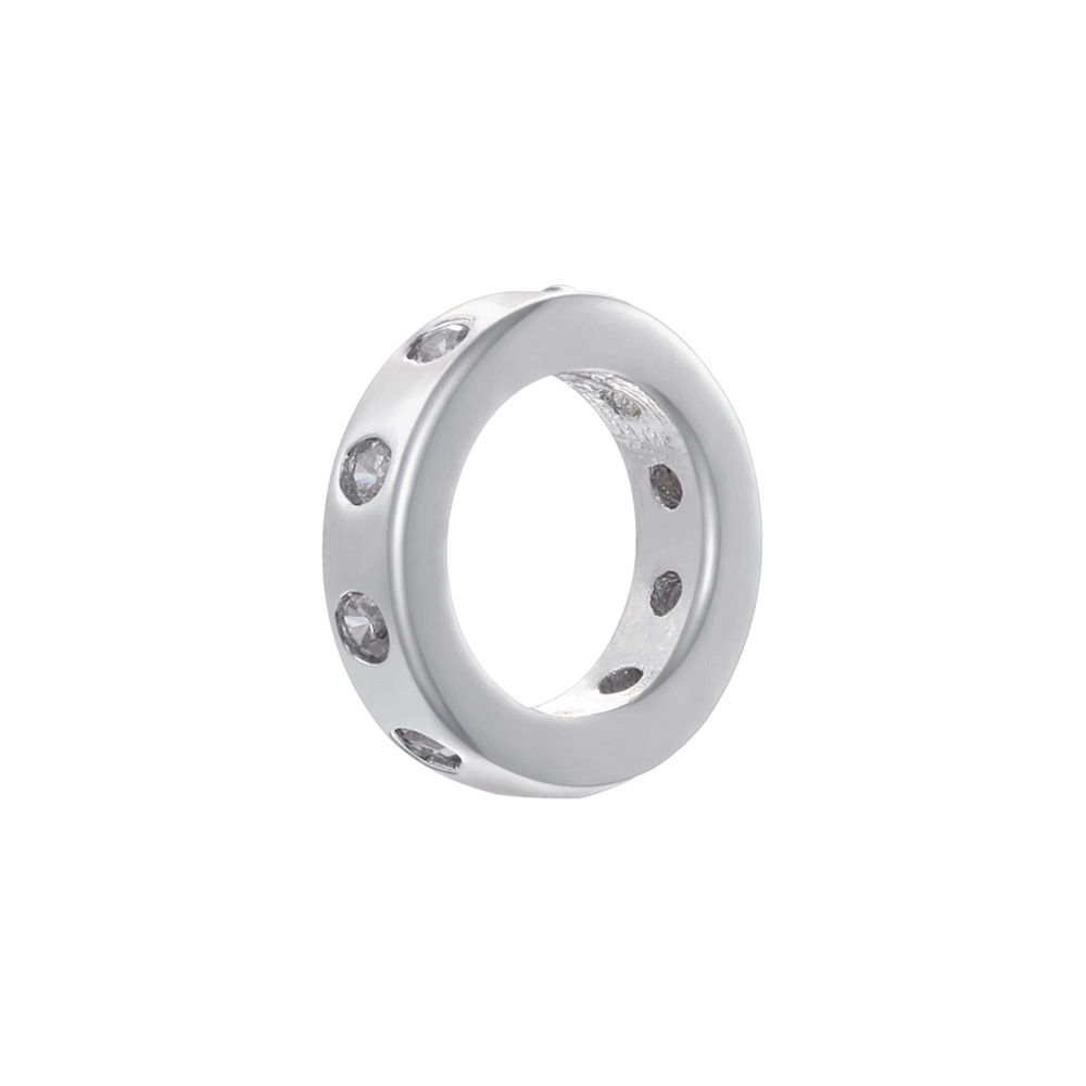 2:White gold white diamond round spacer beads