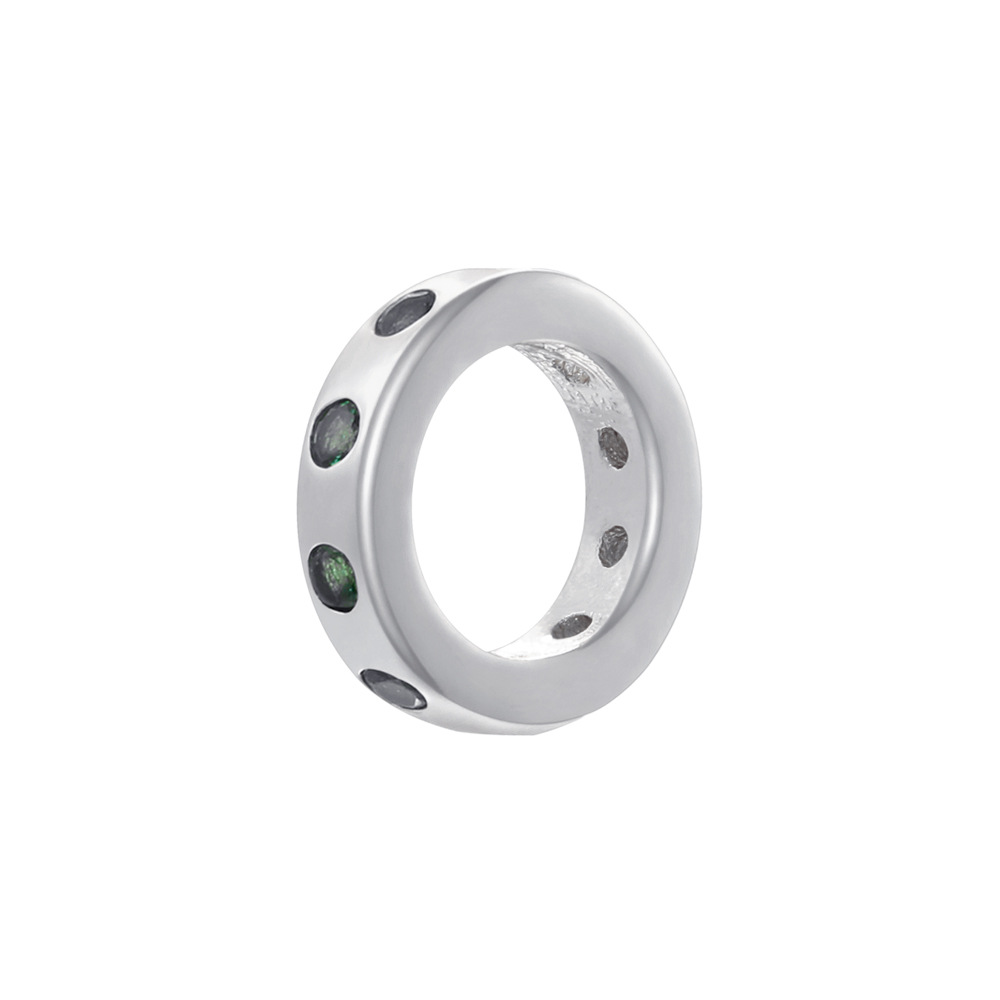 4:White gold green diamond round spacer beads