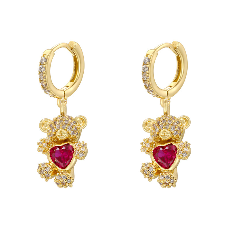 1:Ve1557 gold bear earrings 1 pair