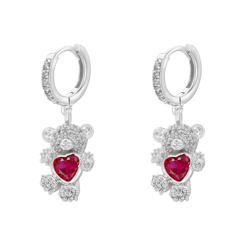 2:Ve1557 white gold bear earrings 1 pair