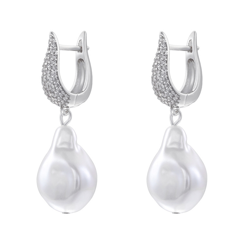 4:Ve1558 white gold pearl earrings 1 pair
