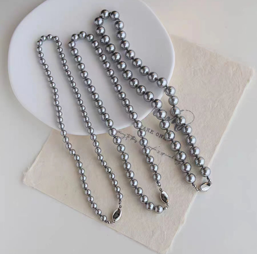 8mm gray pearl necklace 925 silver