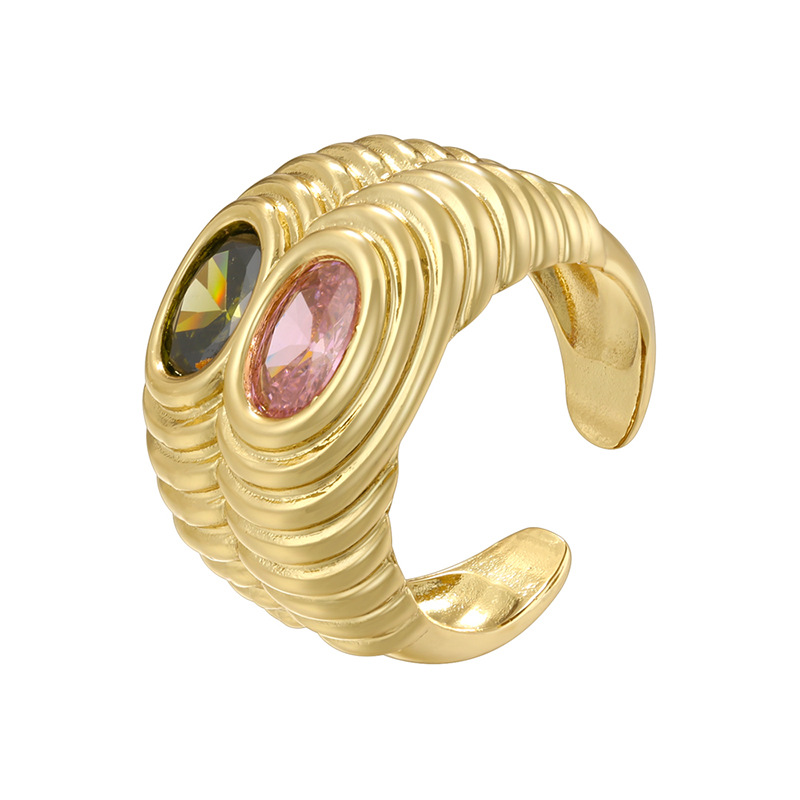 2:Gold olive green pink diamond ring
