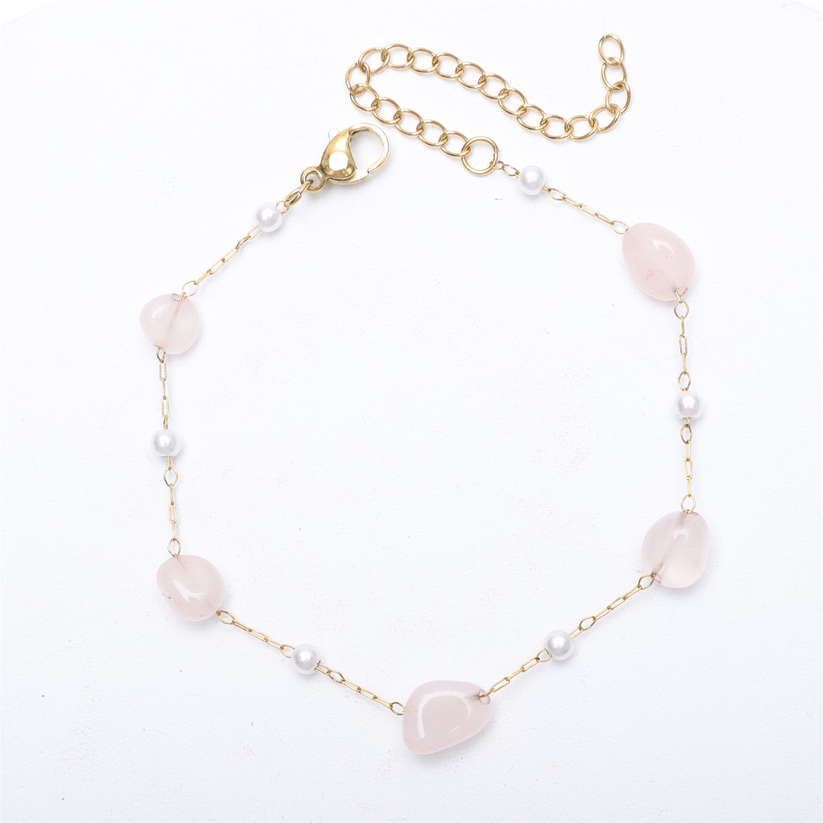 Pearl   transparent pink stone 17-5cm bracelet