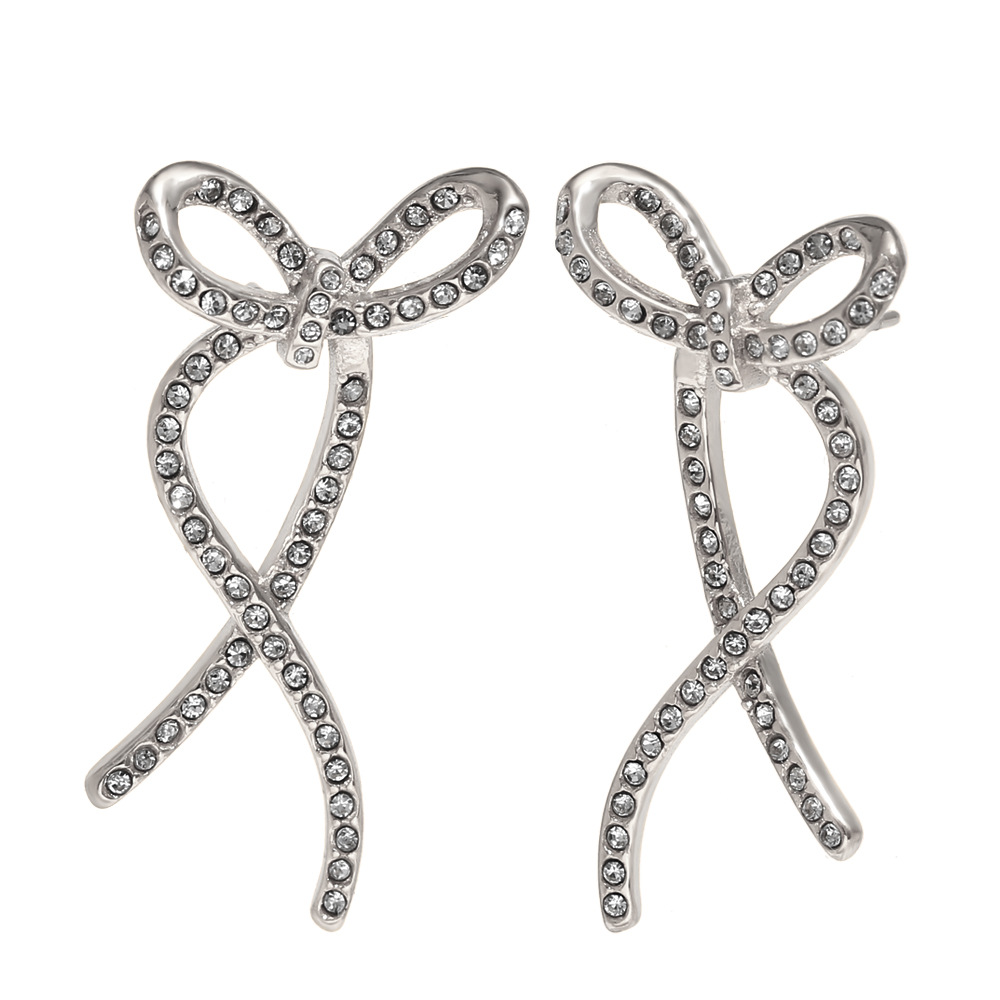 Full diamond line twisted butterfly earrings-steel