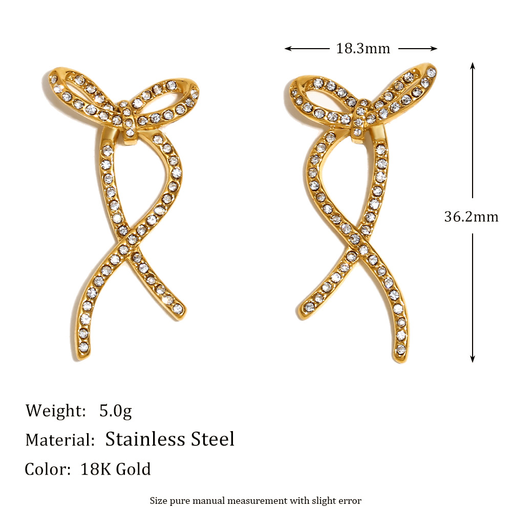 1:Full diamond line twisted butterfly earrings-gold