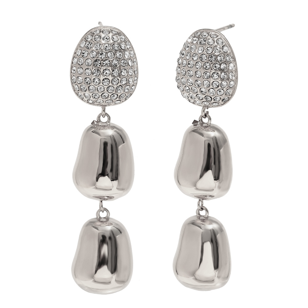 4:Peanut pendant zircon stud earrings-steel color