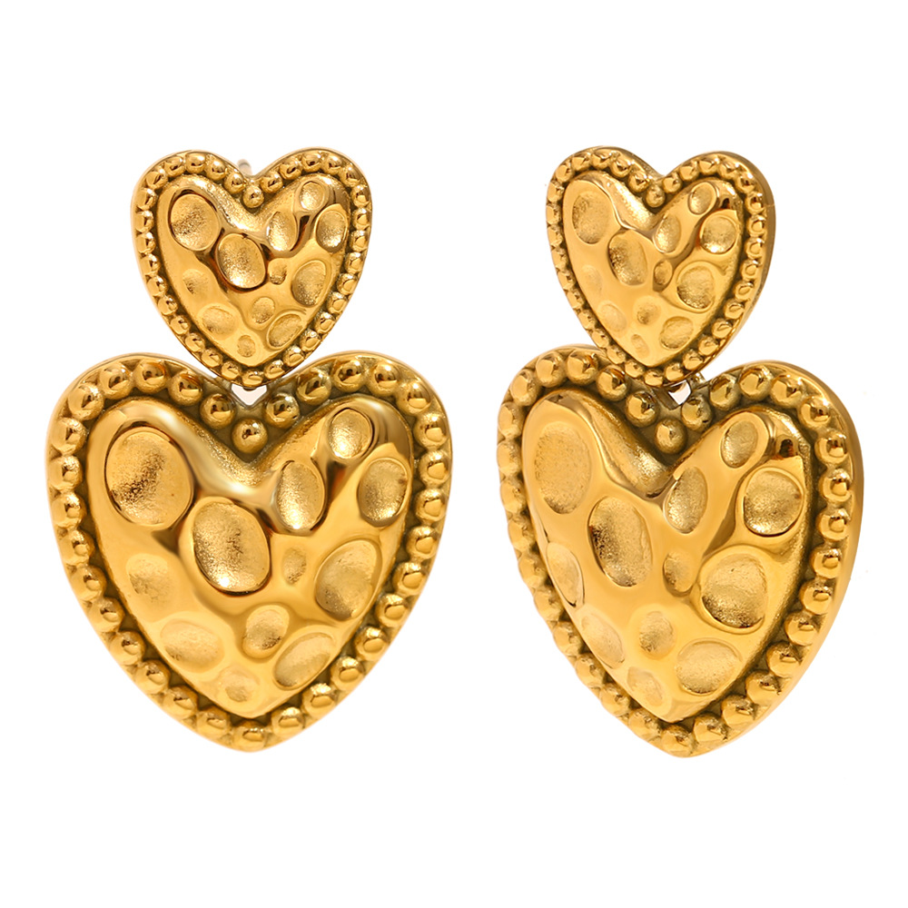 1:Meteorite pattern love earrings-gold