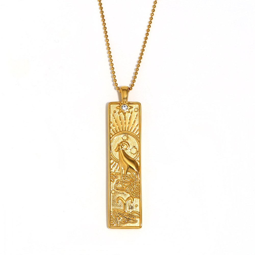 1:Square constellation pendant necklace-gold-aries